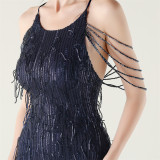 Women clothing beaded tube embroidery tassel sequins beaded Formal Party evening dress