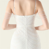 Plus Size Women V Neck Wave Gradient Beaded Beaded Formal Party Evening Dress