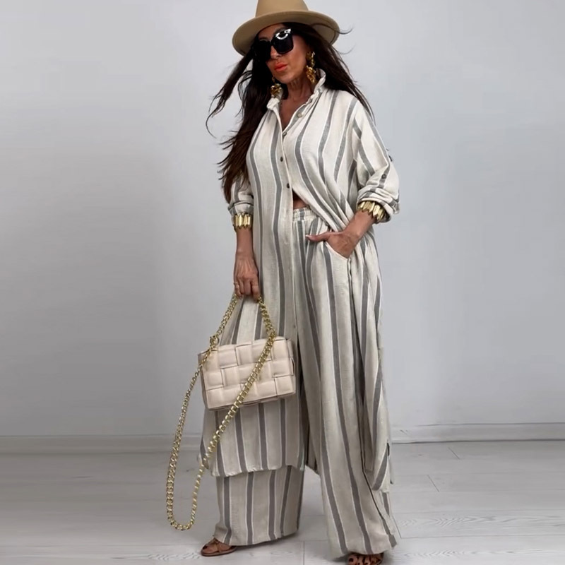 Summer Elegant Sexy V-Neck Top Printed Wide-Leg Pants Two-Piece Set