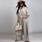 Summer Elegant Sexy V-Neck Top Printed Wide-Leg Pants Two-Piece Set
