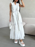 Women's Sleeveless Ruffle Chic Slim Waist Fashion Long Dress