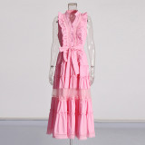 Women's Sleeveless Ruffle Chic Slim Waist Fashion Long Dress