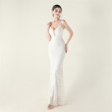 Plus Size Women V Neck Wave Gradient Beaded Beaded Formal Party Evening Dress