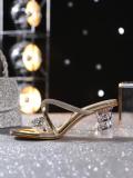 Women Square Toe Diamond Block Heel High Heel Open Toe Sandals