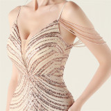 Plus Size Women V Neck Wave Gradient Beaded Beaded Formal Party Evening Dress