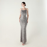 Women clothing beaded tube embroidery tassel sequins beaded Formal Party evening dress