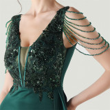 Women Beaded Tube Embroidery Beaded Fishbone Waist Formal Party Evening Dress