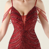 Plus Size Women V Neck Wave Gradient Beaded Beaded Formal Party Evening Dress