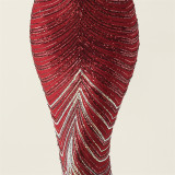 Plus Size Women V Neck Wave Gradient Beaded Beaded Formal Party Evening Dress