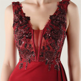 Women clothing fishbone fixed beaded tube embroidery V Neck Formal Party fishtail evening dress