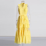 Women's Sleeveless Ruffle Chic Slim Waist Fashion Long Dress