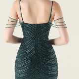 Plus Size Women V Neck Wave Gradient Beaded Beaded Formal Party Evening Dress