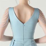 Women Beaded Tube Embroidery Beaded Fishbone Waist Formal Party Evening Dress