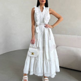 Women's Sleeveless Ruffle Chic Slim Waist Fashion Long Dress