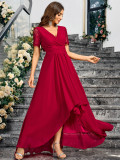 V-Neck Solid Color Summer Elegant Slim Long Formal Party Dress