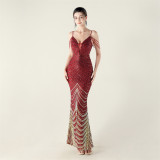 Plus Size Women V Neck Wave Gradient Beaded Beaded Formal Party Evening Dress