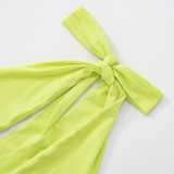 Women Elegant Halter Neck V-neck Bcakless Lace-up Gathered Maxi Dress