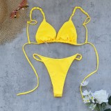 Solid Color Lace-Up Sexy Bikini Two-Piece Swimsuit