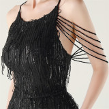 Women clothing beaded tube embroidery tassel sequins beaded Formal Party evening dress