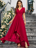 V-Neck Solid Color Summer Elegant Slim Long Formal Party Dress