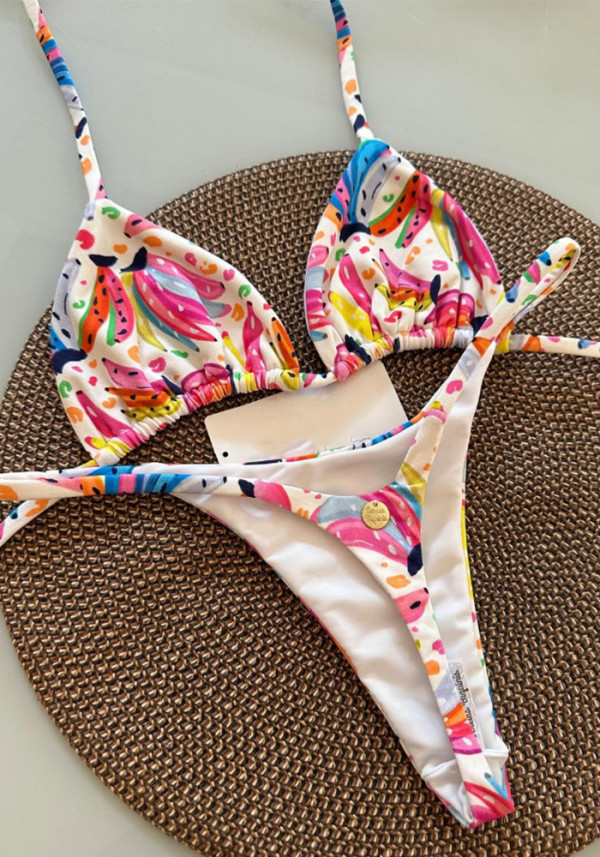 Women Lace-Up Halter Neck Triangle Cup Beach Sexy Swimwear
