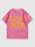 Women summer Patchwork print mesh sports short sleeve Top
