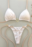 Women Metal Halter Neck Sexy Solid Two Pieces Swimwear