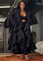 Women's Autumn Solid Color Ruffled Long Trench Coat Women's Autumn Solid Color Ruffled Long Trench Coat