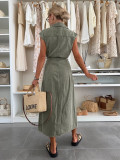 Women Casual Single-Breasted Sleeveless Denim Dress