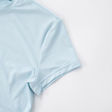 Women summer sexy Solid Round Neck short-sleeved T-shirt Top and shorts two-piece set