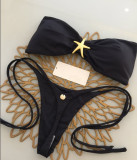 Women Sexy Bikini Solid Metal Two Pieces Swimwear