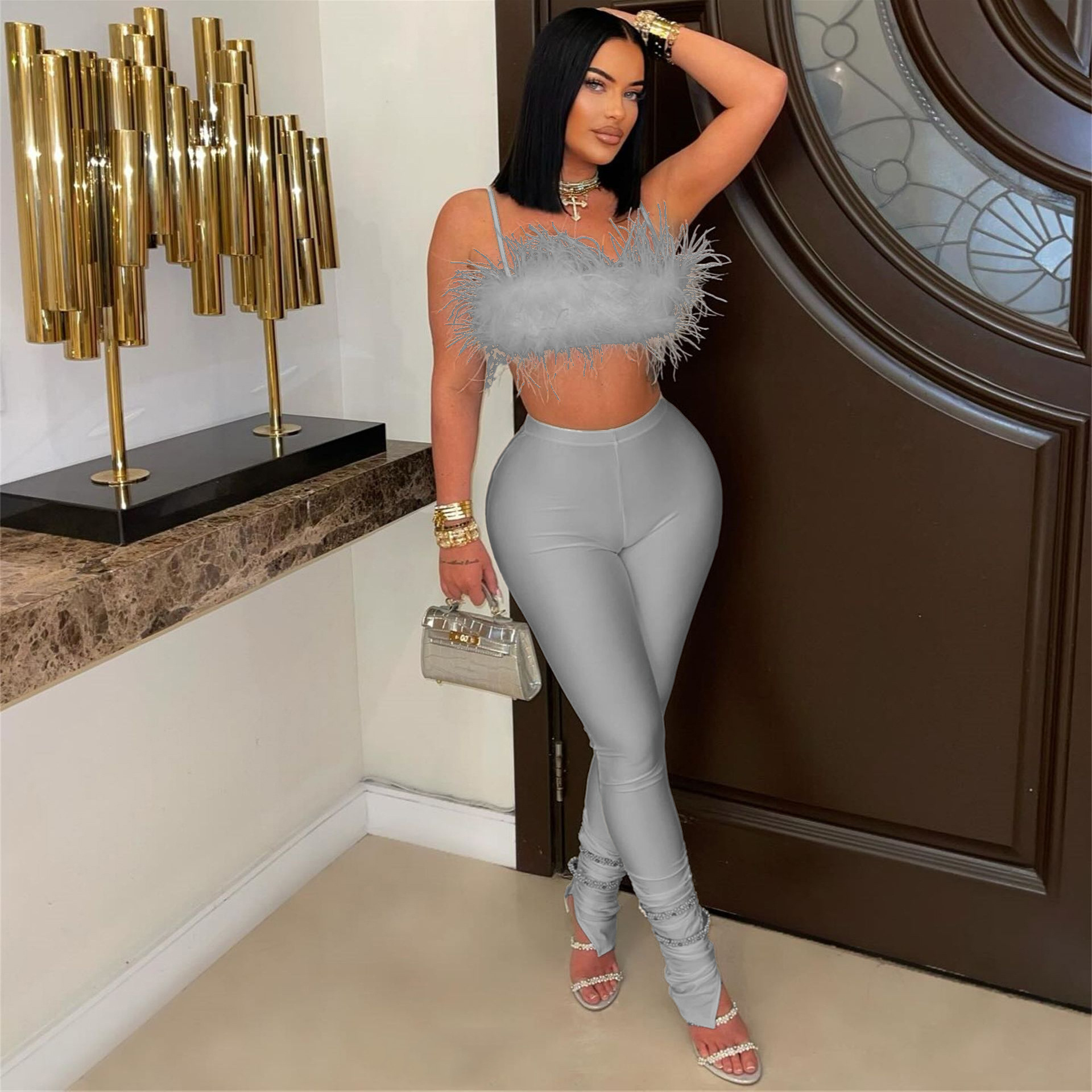 Women Summer Style Sexy Suspender Backless Strapless Top and Long Pants Two-Piece Set