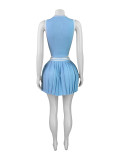 Women Sleeveless Crop Top Pleated Skirt Sports Two-piece Set