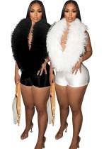 Women Casual Elegant Feather V Neck Halter Neck Sexy Romper