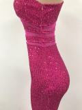 Women see-through mesh sequined sexy backless slash shoulder evening dress