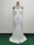 Women lace mesh herringbone Lace-Up beaded Formal Party evening dress