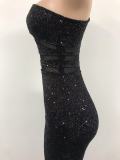 Women see-through mesh sequined sexy backless slash shoulder evening dress