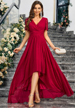 V-Neck Solid Color Summer Elegant Slim Long Formal Party Dress