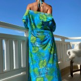 Women Long Sleeve Blouse Lace-Up Bikini Swimwear  Set