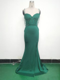 Women lace mesh herringbone Lace-Up beaded Formal Party evening dress