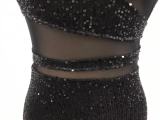 Women see-through mesh sequined sexy backless slash shoulder evening dress
