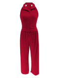 Women Summer Sleeveless Top Pleated Casual Pants Two-piece Set
