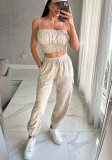 Women casual sexy strapless top and pants two-piece set