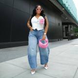 Women Summer Retro Denim Wide-leg Pants