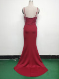 Women lace mesh herringbone Lace-Up beaded Formal Party evening dress