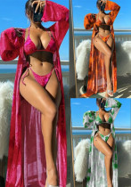 Women Long Sleeve Blouse Lace-Up Bikini Swimwear  Set