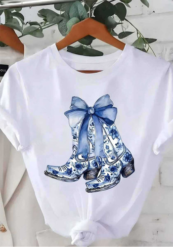 Women's Round Neck Short Sleeve Print Loose Casual T-Shirt