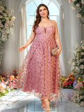 Plus Size Women Holidays Mesh Suspender Maxi Dress