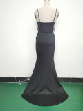 Women lace mesh herringbone Lace-Up beaded Formal Party evening dress