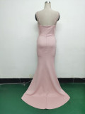 Women lace mesh herringbone Lace-Up beaded Formal Party evening dress